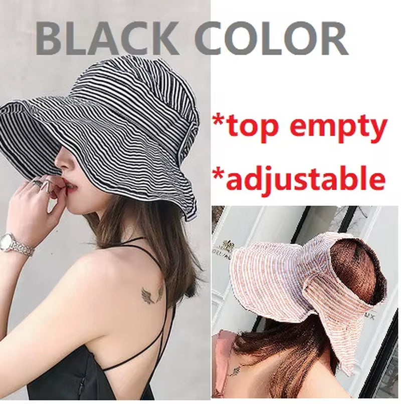 Women Ponytail Straw Sun Hat Wide Brim Visor Summer Adjustable Cap Sun Beach Foldable Hats