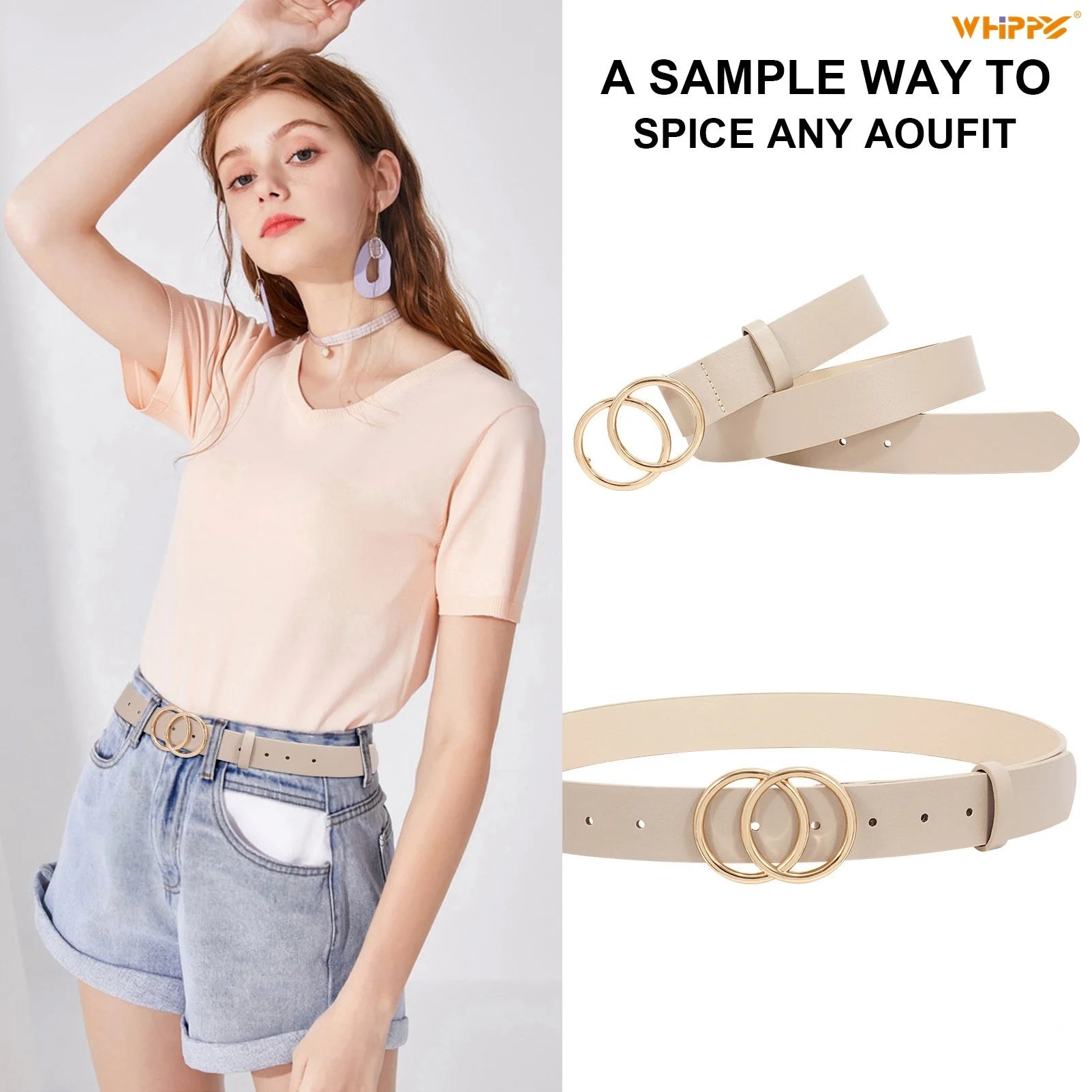 Women Leather Belt with Double Ring Buckle, Ladies Waist Belt for Jeans Dress 3 Pack