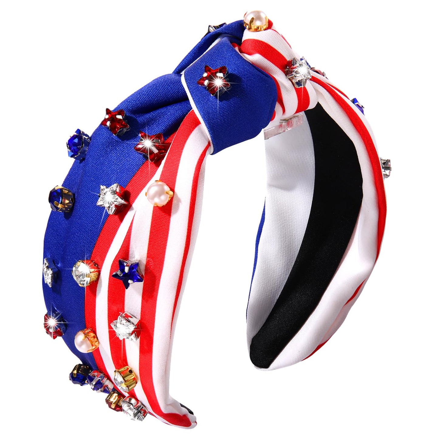 4Th of July Headbands, American Flag Star Headband Pearl Crystal Rhinestone Knot