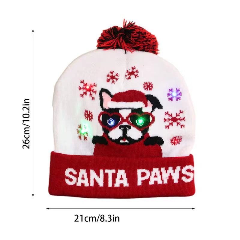 Christmas LED Christmas Beanie Hat Winter Warm with Poms Outdoor Light up Hat Unisex Flashing Caps for Home Party