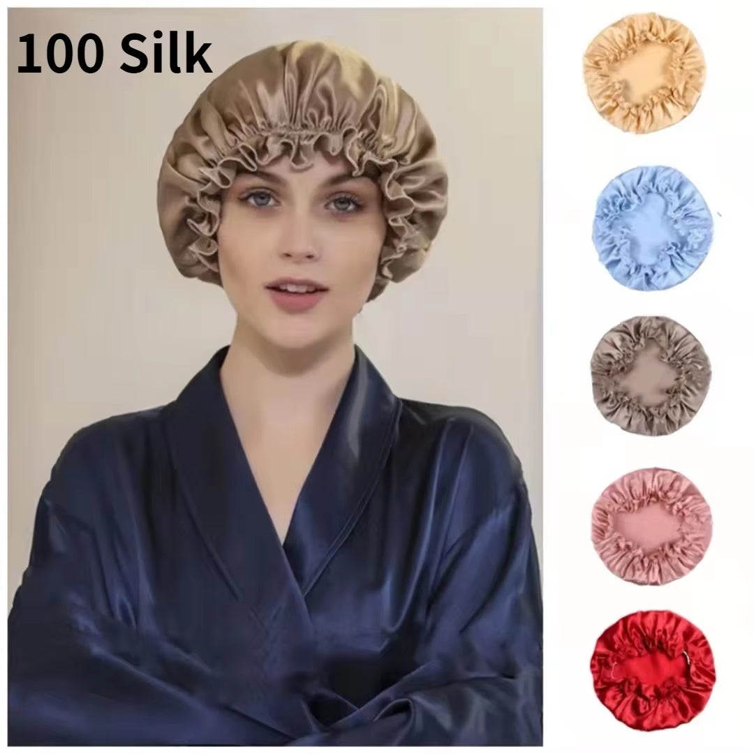 Large 100 Silk Sleeping Cap for Women Hair Bonnets Head Cover Hair Loss Hats Luxury Silk Bonnets Night Hair Wrap Mulberry Silk