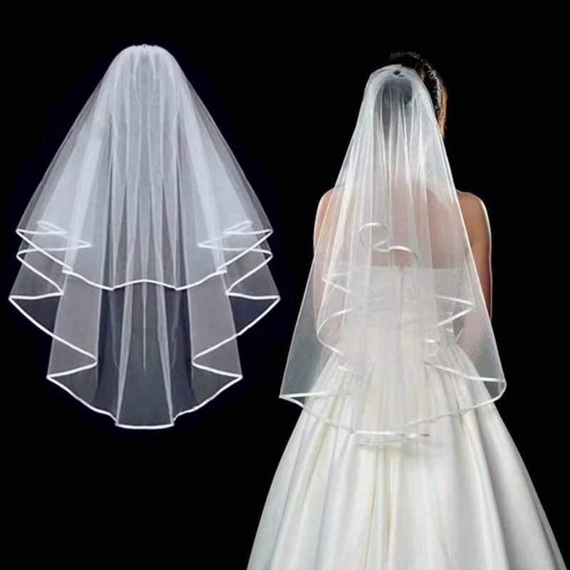 Fashion Short Tulle Wedding Veils with Comb White Ivory Bridal Two Layer Veil for Bride for Marriage Wedding Accessories