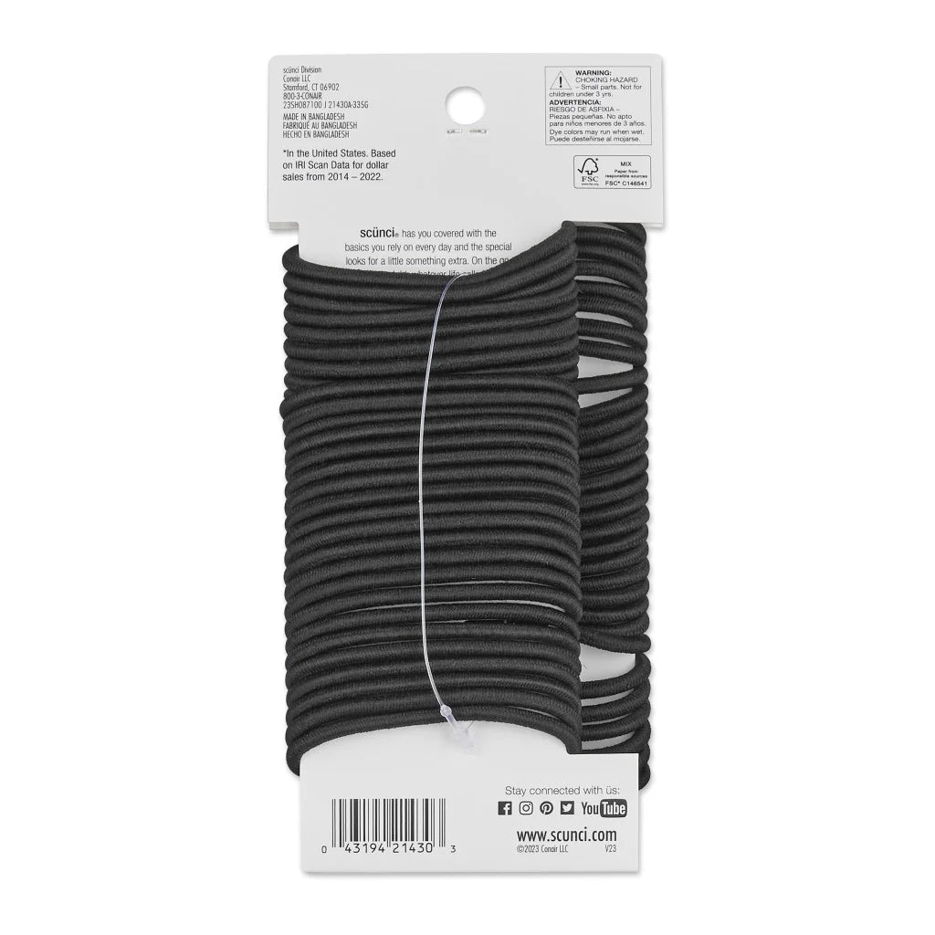 Value Pack Ponytail Holder Hair Ties, Black, 60 Count