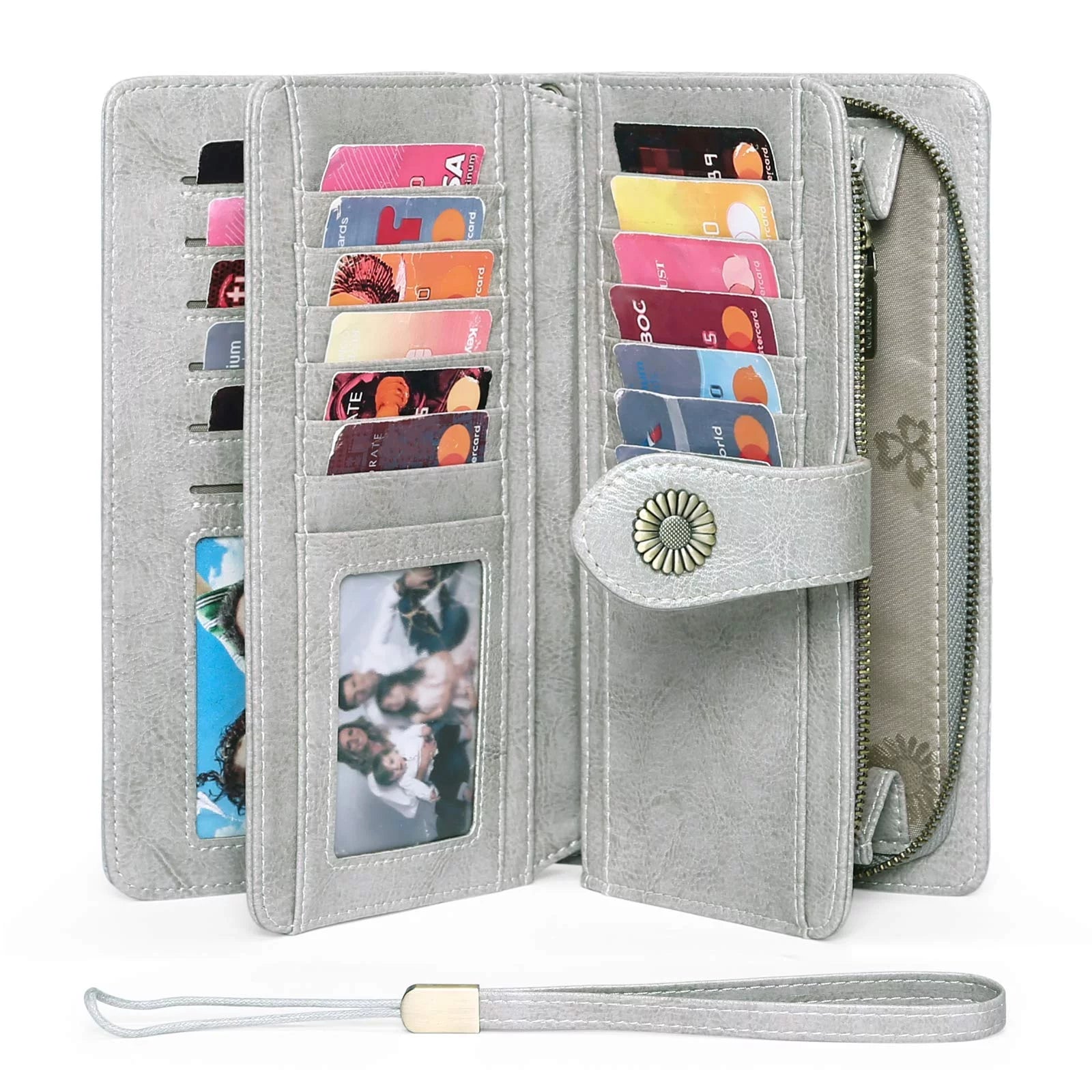 Wristlet Wallets for Women Genuine Leather RFID Blocking Large Capacity Trifold Ladies Wallet