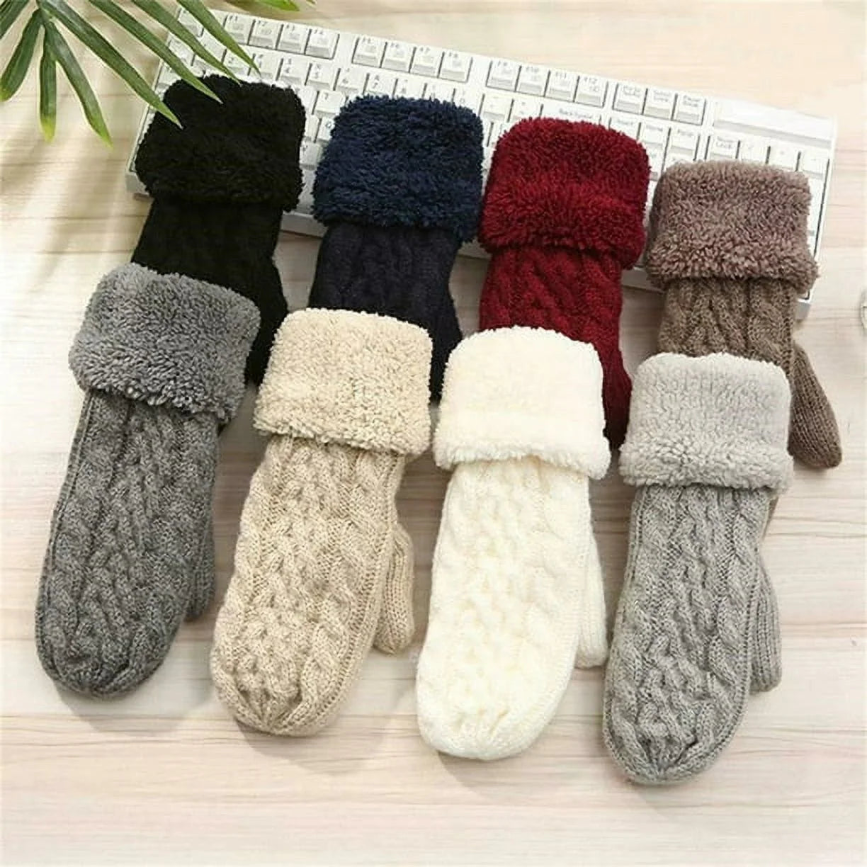 Women'S Warm Knitted Mittens, Plain, 10Cm Width