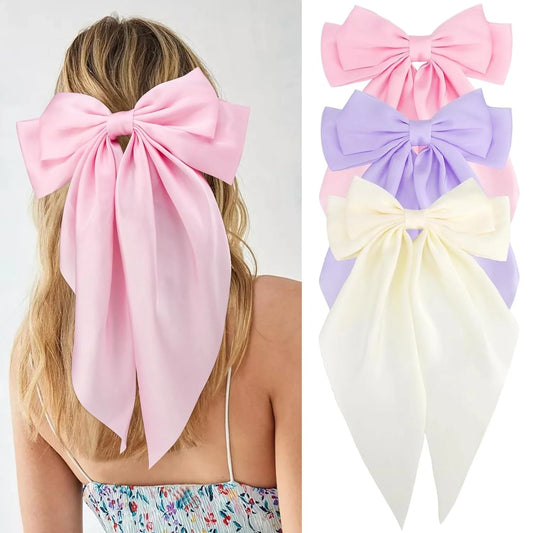 Adult Hair Bows Hair Barrettes, Purple White Pink, 3 Ct