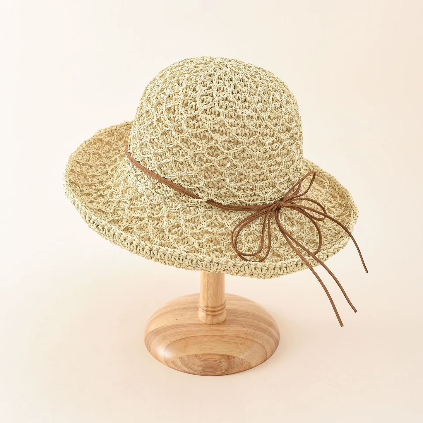 Women Ponytail Straw Sun Hat Wide Brim Visor Summer Adjustable Cap Sun Beach Foldable Hats