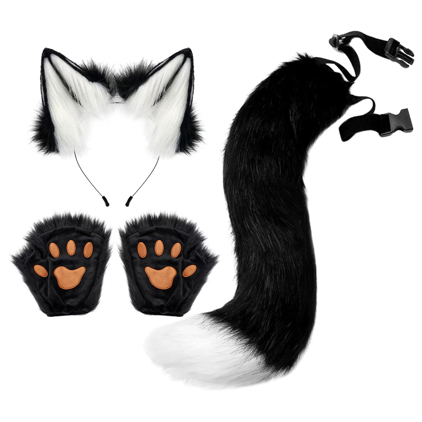 3Pcs Halloween Dress up Animal Tail Fox Mask Paw Gloves Set Animation Exhibition Cosplay Outdoor Party Costumes Accessories