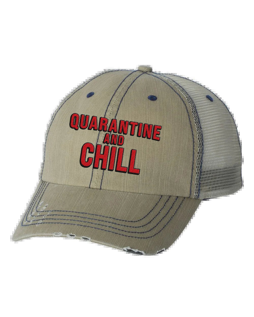 Women'S Funny Quarantine and Chill Distressed Baseball Cap, Putty