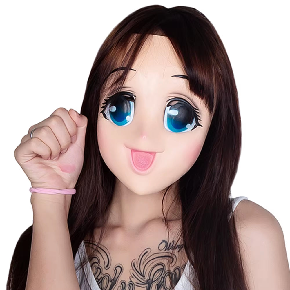 Sexy Cute Big Eyes Loli Latex Mask Anime Cosplay Kigurumi Half Face Mask Cartoon Character Lolita Comic-Con Carnival Costume