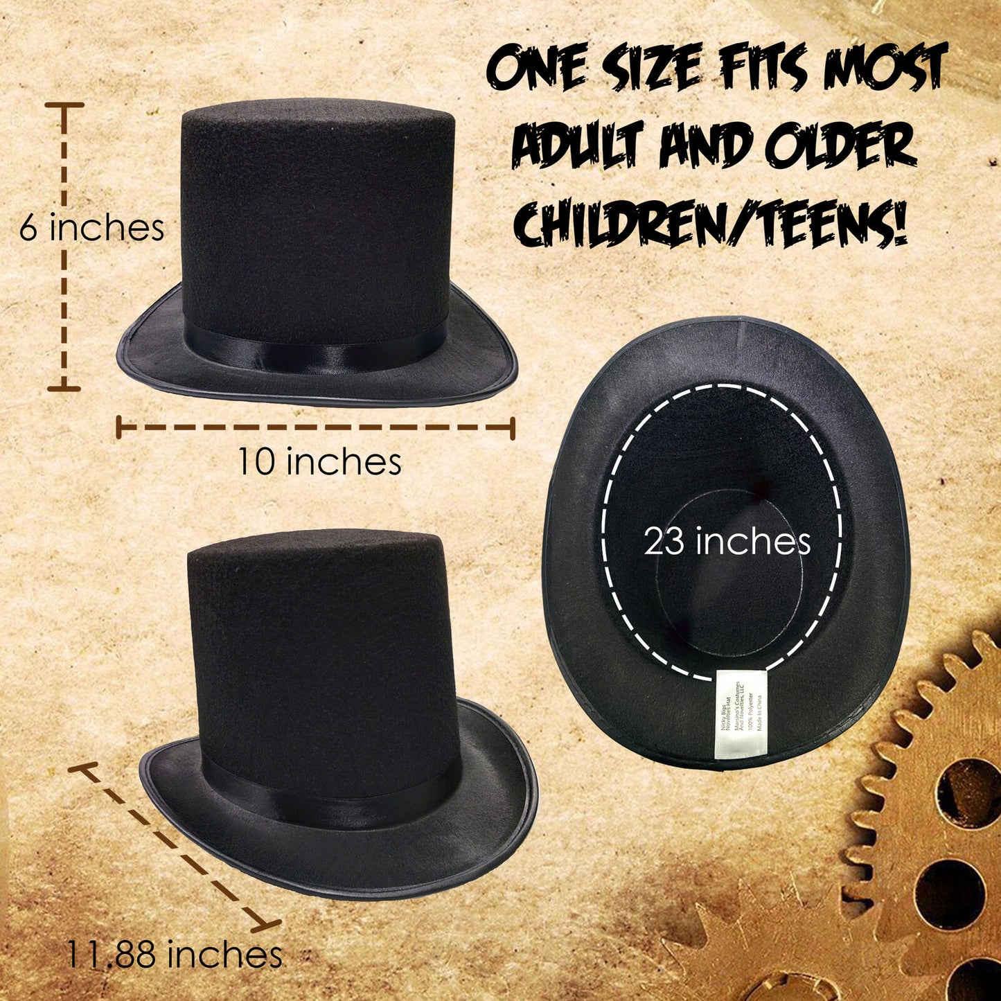 Adult Tall Black Felt Top Hat Formal Showman Party Novelty Halloween Accessory