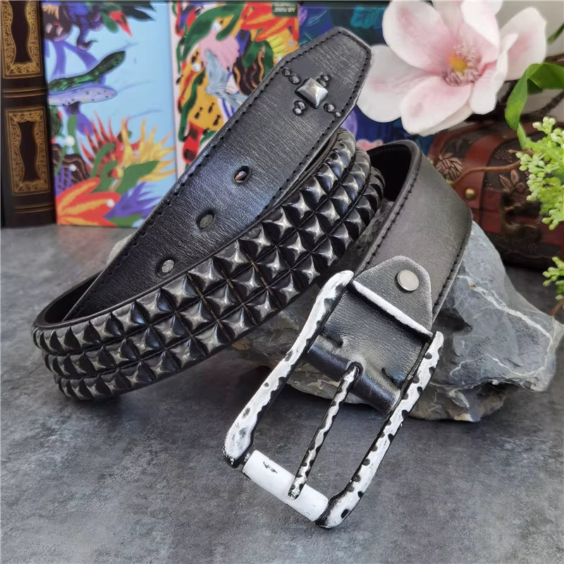 Men'S Leather Belt Punk Belt Jeans Belt Men'S Rock Style Western Cowboy Rivet Metal Belt Jeans Belt for Men Male Belt MBT0593