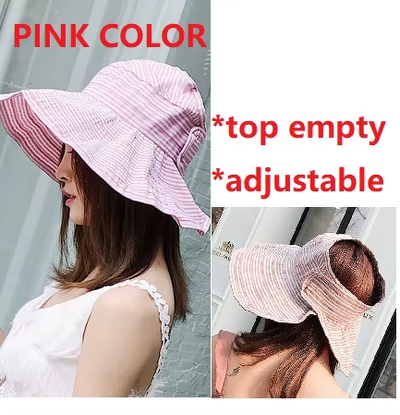 Women Ponytail Straw Sun Hat Wide Brim Visor Summer Adjustable Cap Sun Beach Foldable Hats