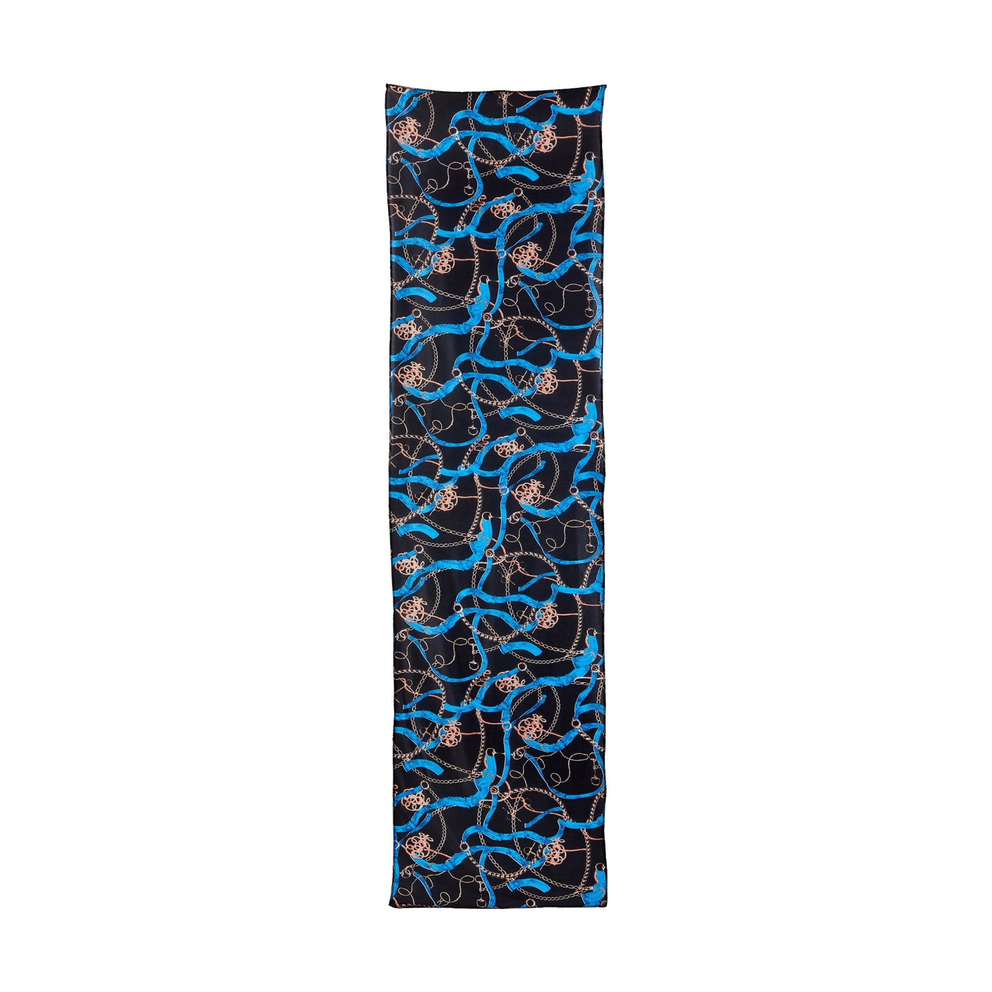 Satin Hair Wrap Scarf 60" Extra Long, Luxury Black & Blue