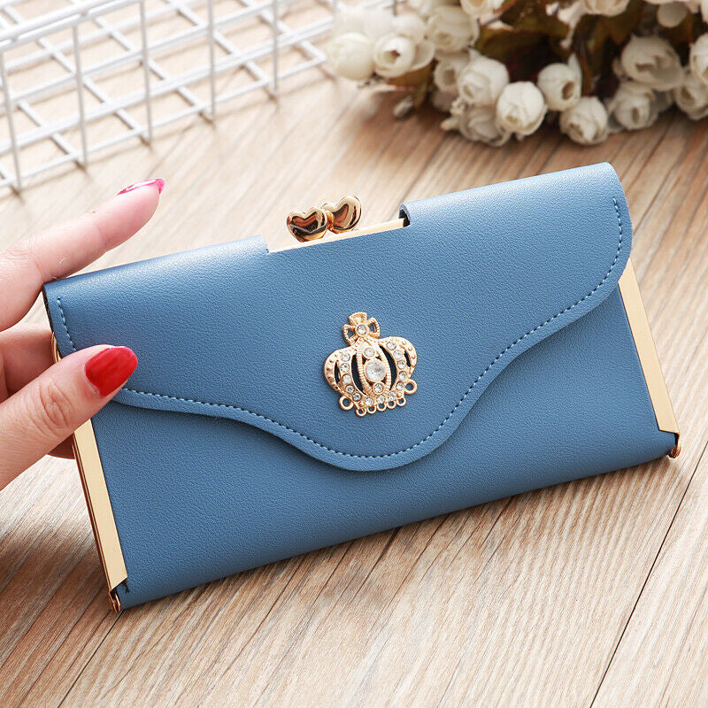 Fashion Women Crown Leather Clutch Phone Long Purse Wallet Card Holder Handbag