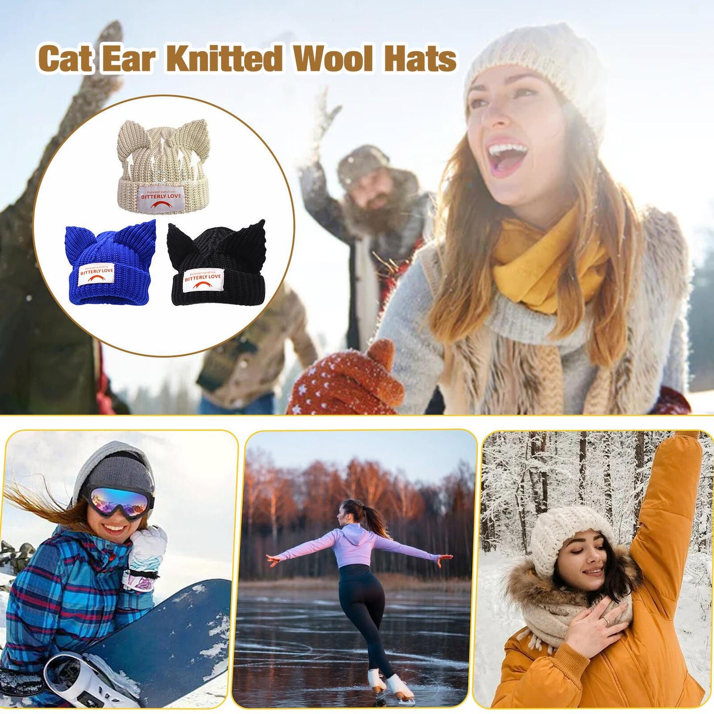 Cat Ear Beanie Hat Cute Soft Beanie Hat Winter Beanie Knitted Hat for Men Women