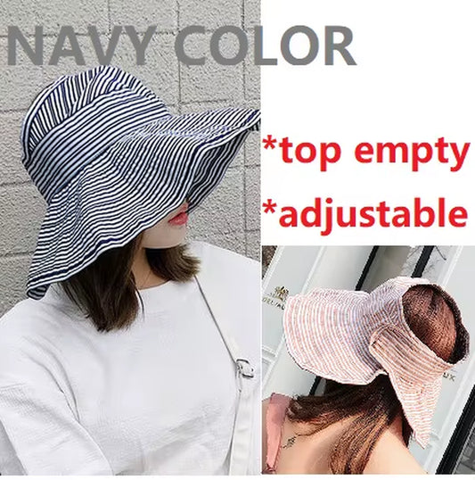 Women Ponytail Straw Sun Hat Wide Brim Visor Summer Adjustable Cap Sun Beach Foldable Hats