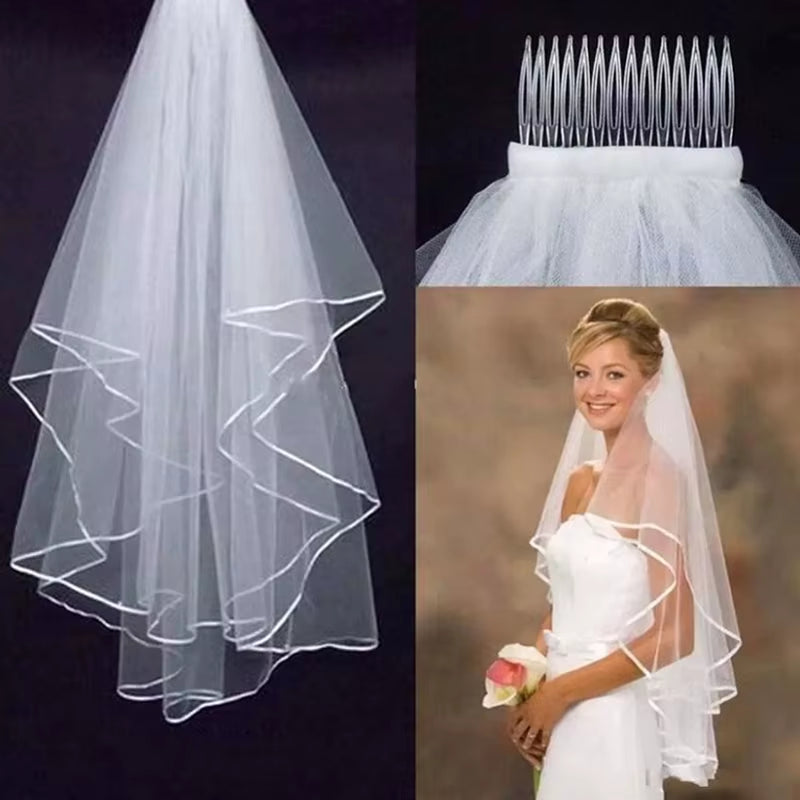 Fashion Short Tulle Wedding Veils with Comb White Ivory Bridal Two Layer Veil for Bride for Marriage Wedding Accessories