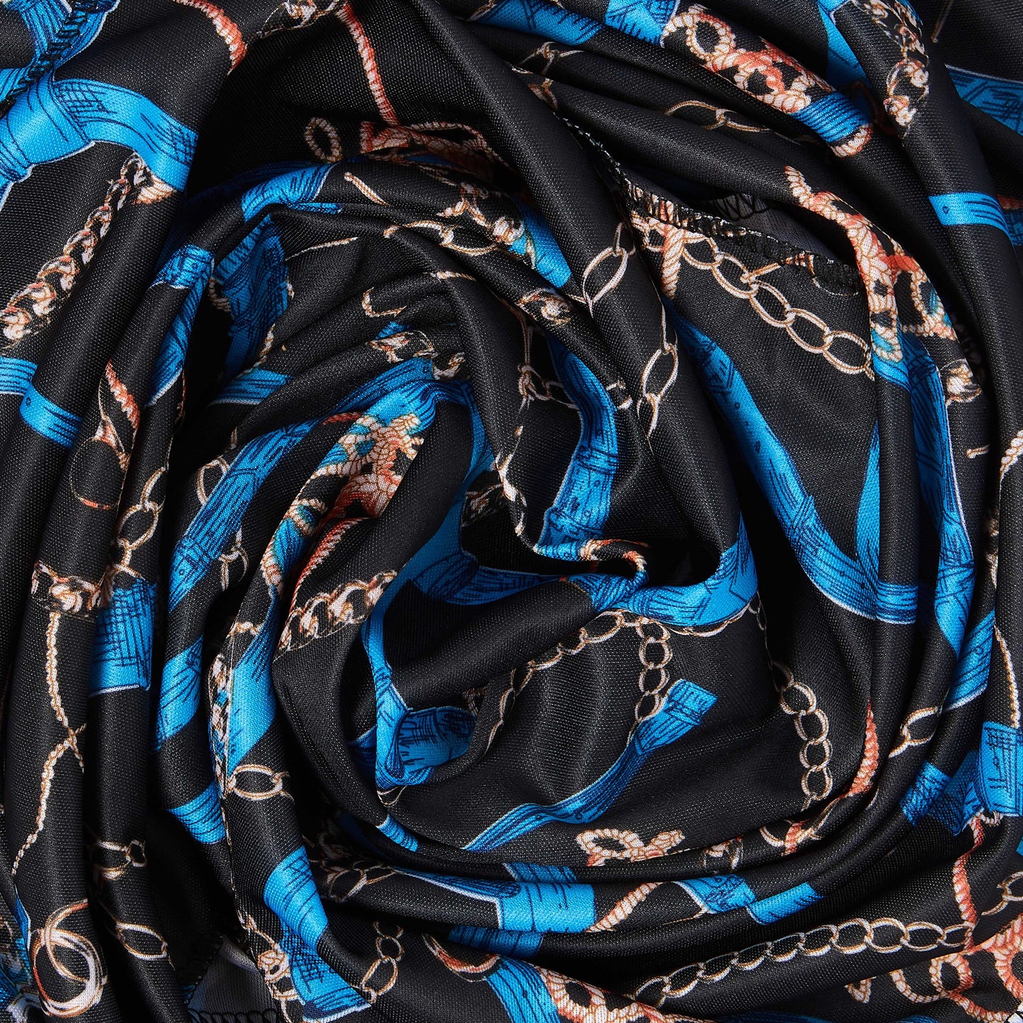 Satin Hair Wrap Scarf 60" Extra Long, Luxury Black & Blue